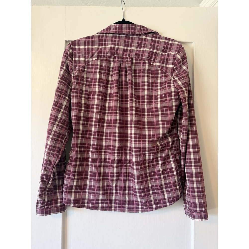 REI Womens Plaid Snap Front Hiking Shirt Small Plum Pink Roll Tab Gorpcore - Picture 5 of 5